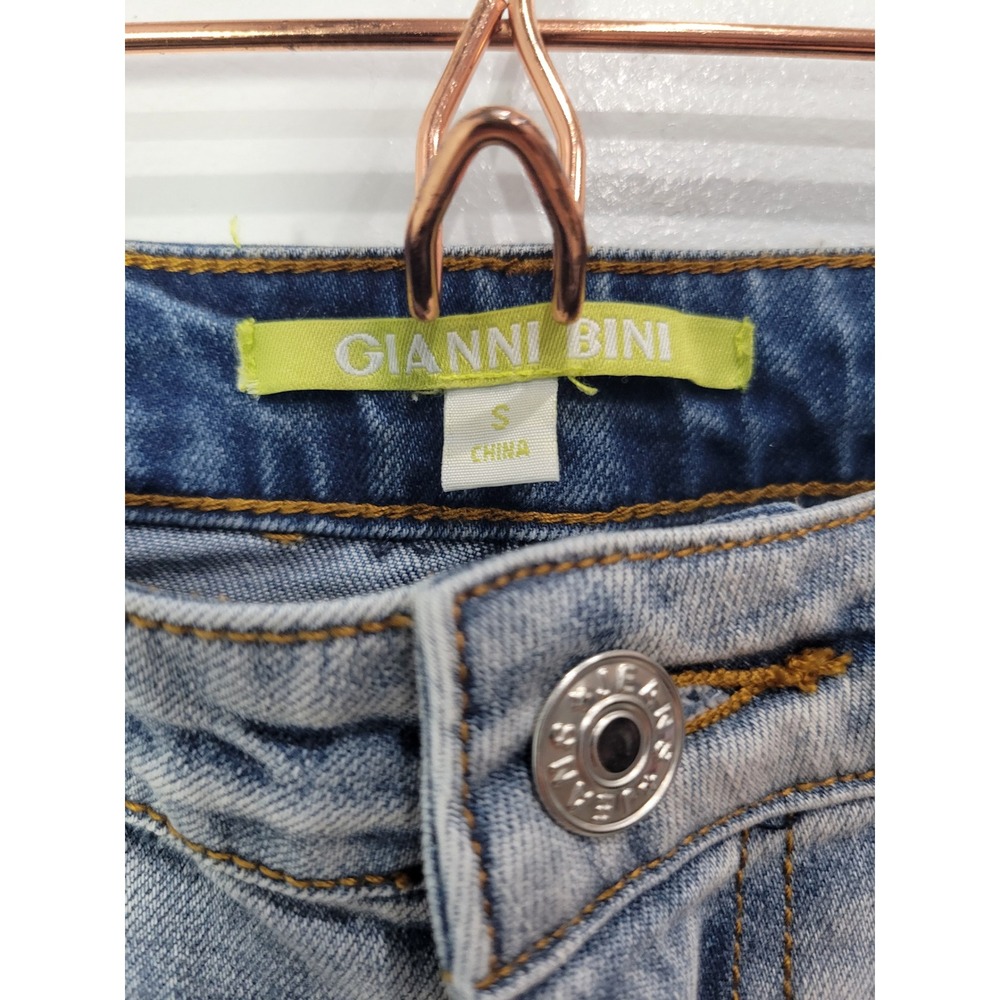 Gianni Bini Womens Embroidered Bird Distressed Light Wash Straight Leg Jeans S - Picture 5 of 8